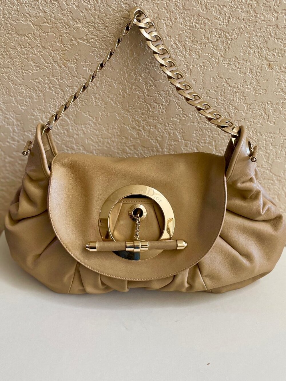 Christian Dior Jazz Club "HOBO"  Syle  Beige Hand Bag With Gold Hardware